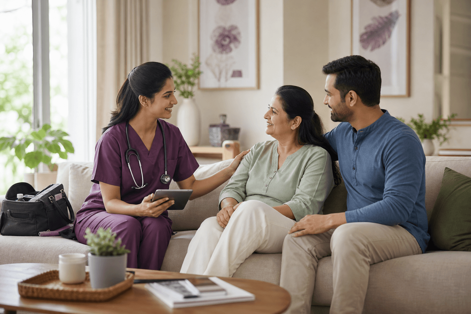Healthcare professional providing compassionate care at home